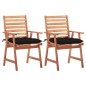 vidaXL Sillas comedor de jardín 2 uds madera maciza acacia y cojines vidaXL Sillas comedor de jardín 2 uds madera maciza acacia y cojines