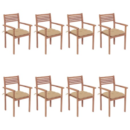 vidaXL Sillas apilables de jardín 8 uds madera de teca con cojines