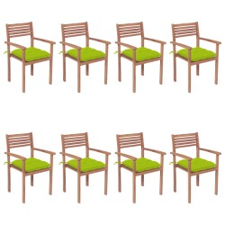 vidaXL Sillas apilables de jardín 8 uds madera de teca con cojines