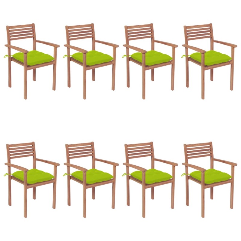 vidaXL Sillas apilables de jardín 8 uds madera de teca con cojines vidaXL Sillas apilables de jardín 8 uds madera de teca con cojines