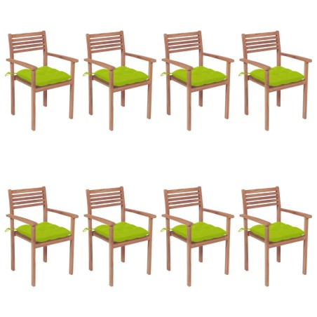 vidaXL Sillas apilables de jardín 8 uds madera de teca con cojines