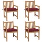 vidaXL Sillas de jardín 4 uds madera de teca con cojines rojo tinto vidaXL Sillas de jardín 4 uds madera de teca con cojines rojo tinto