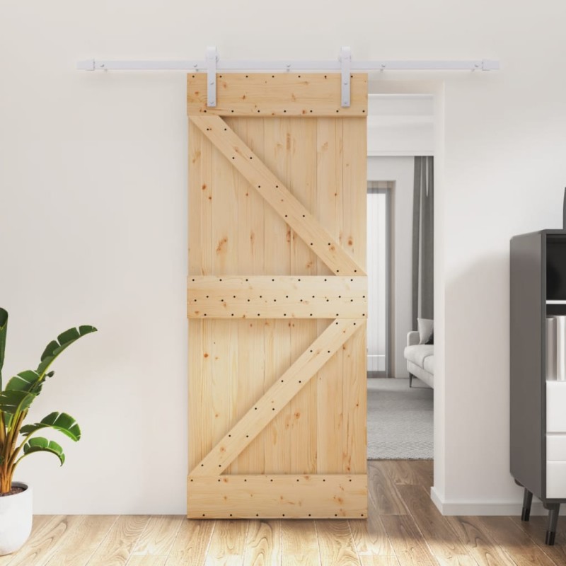 vidaXL Puerta corredera con herrajes madera maciza de pino 85x210 cm vidaXL Puerta corredera con herrajes madera maciza de pino 85x210 cm