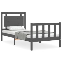 vidaXL Estructura de cama con cabecero madera maciza gris 90x190 cm