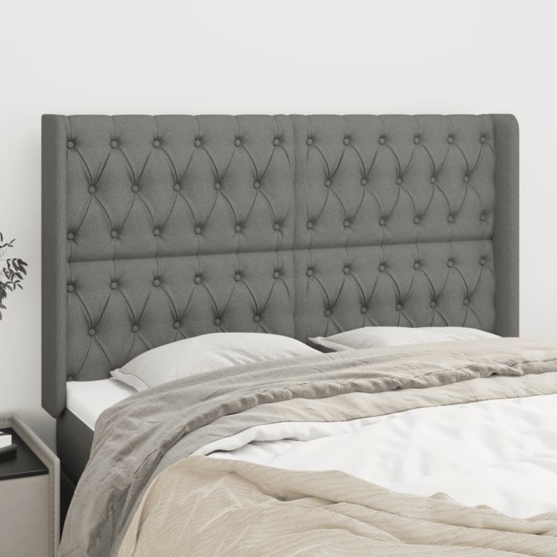 vidaXL Cabecero con orejas de tela gris oscuro 147x16x118/128 cm vidaXL Cabecero con orejas de tela gris oscuro 147x16x118/128 cm