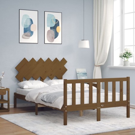vidaXL Estructura de cama matrimonio con cabecero madera marrón miel