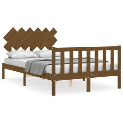 vidaXL Estructura de cama matrimonio con cabecero madera marrón miel