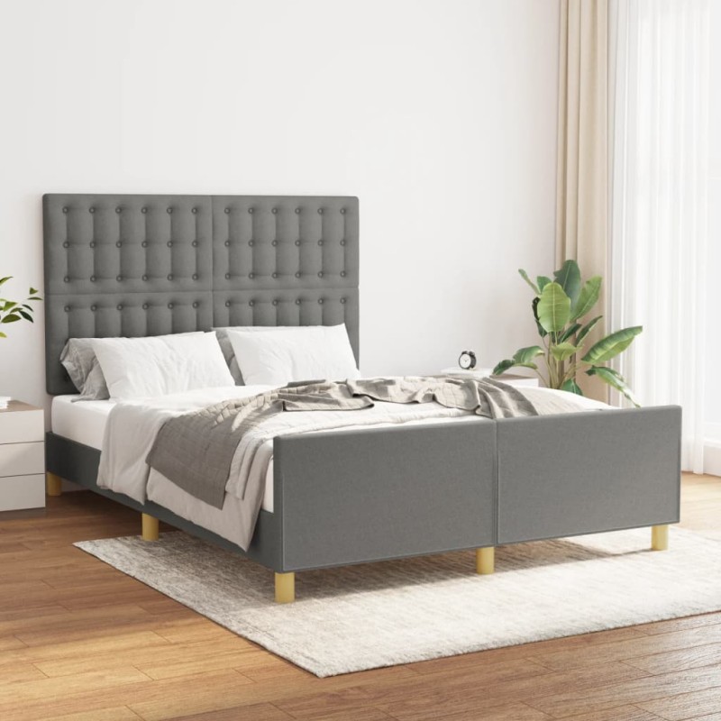 vidaXL Estructura de cama con cabecero de tela gris oscuro 140x200 cm vidaXL Estructura de cama con cabecero de tela gris oscuro 140x200 cm