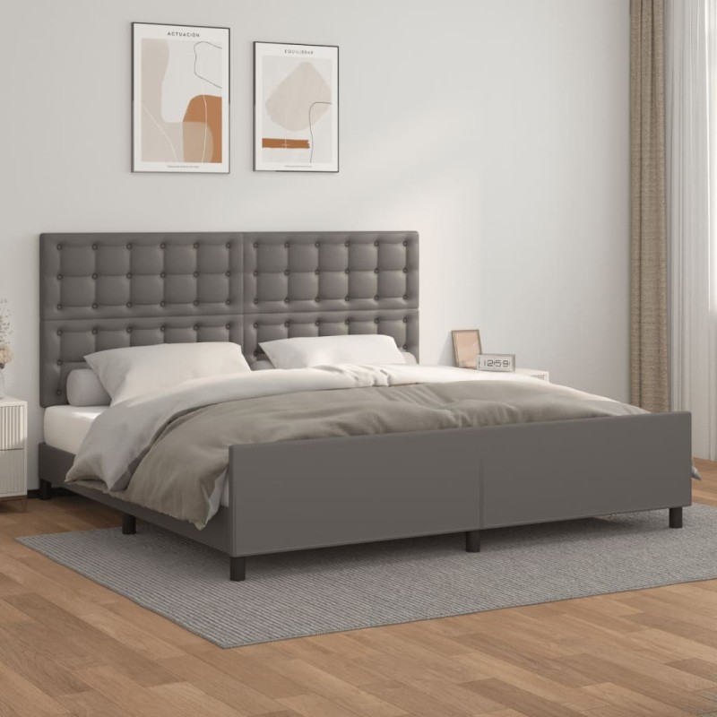 vidaXL Estructura de cama con cabecero cuero sintético gris 200x200 cm vidaXL Estructura de cama con cabecero cuero sintético gris 200x200 cm