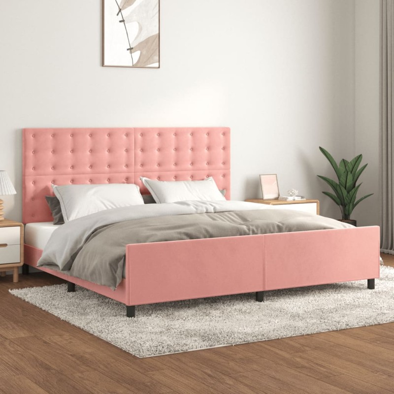 vidaXL Estructura de cama con cabecero de terciopelo rosa 200x200 cm vidaXL Estructura de cama con cabecero de terciopelo rosa 200x200 cm