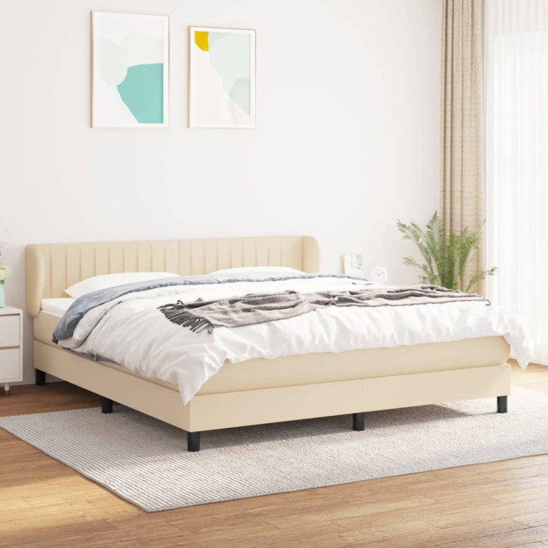vidaXL Cama box spring con colchón tela color crema 180x200 cm vidaXL Cama box spring con colchón tela color crema 180x200 cm