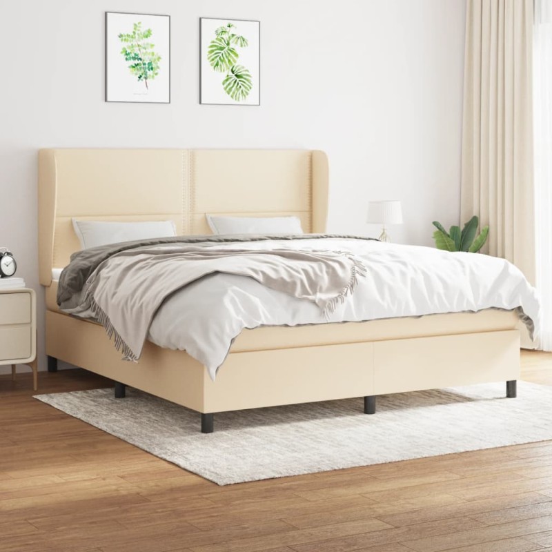 vidaXL Cama box spring con colchón tela color crema 180x200 cm vidaXL Cama box spring con colchón tela color crema 180x200 cm