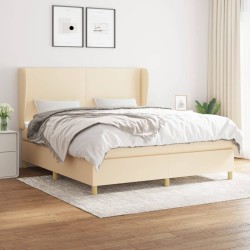 vidaXL Cama box spring con colchón tela color crema 180x200 cm