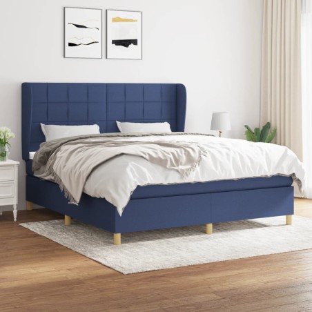 vidaXL Cama box spring con colchón tela azul 180x200 cm