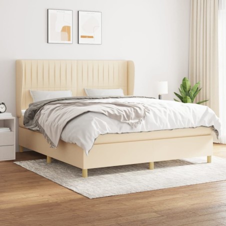vidaXL Cama box spring con colchón tela color crema 180x200 cm