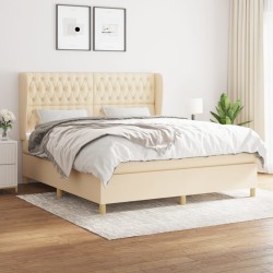 vidaXL Cama box spring con colchón tela color crema 180x200 cm