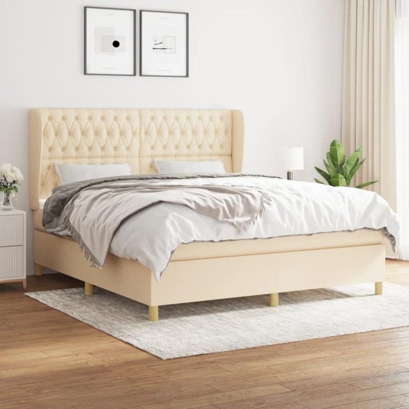 vidaXL Cama box spring con colchón tela color crema 180x200 cm vidaXL Cama box spring con colchón tela color crema 180x200 cm