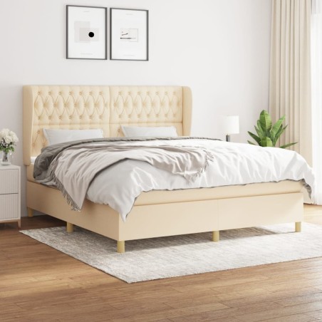 vidaXL Cama box spring con colchón tela color crema 180x200 cm