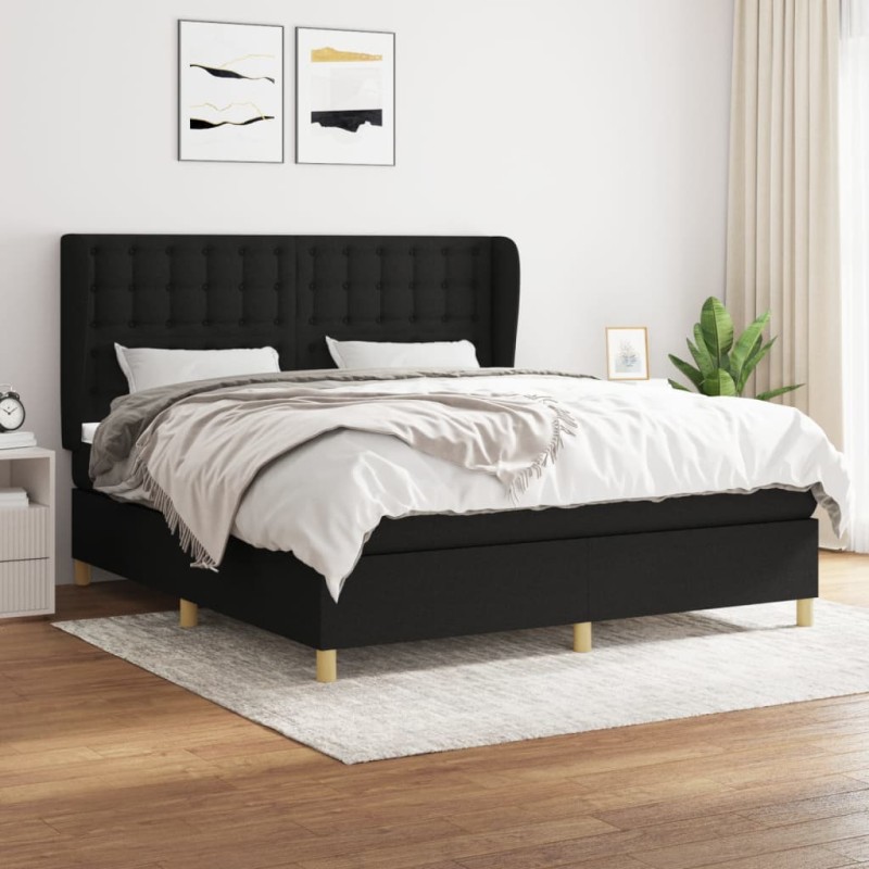 vidaXL Cama box spring con colchón tela negro 180x200 cm