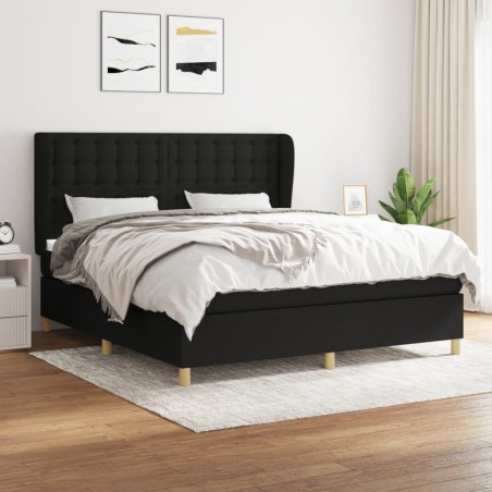 vidaXL Cama box spring con colchón tela negro 180x200 cm