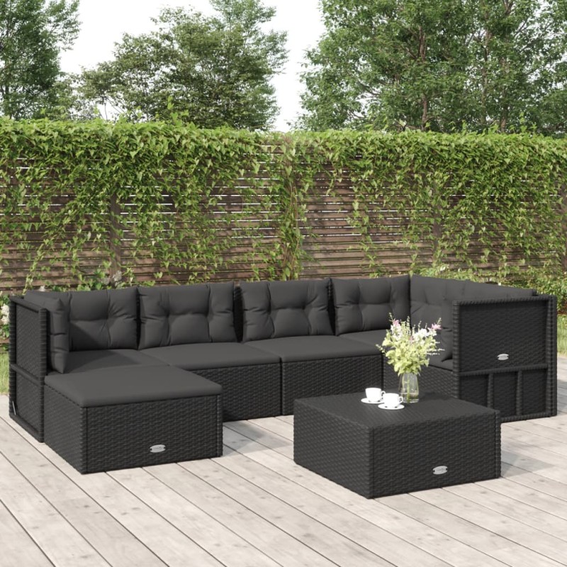 vidaXL Set muebles de jardín 6 piezas y cojines ratán sintético negro vidaXL Set muebles de jardín 6 piezas y cojines ratán sintético negro