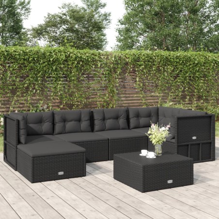 vidaXL Set muebles de jardín 6 piezas y cojines ratán sintético negro