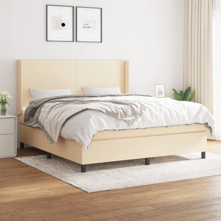vidaXL Cama box spring con colchón tela color crema 180x200 cm
