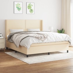 vidaXL Cama box spring con colchón tela color crema 160x200 cm