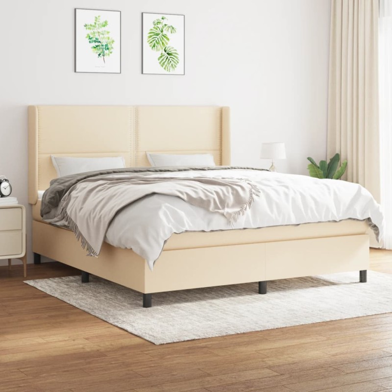 vidaXL Cama box spring con colchón tela color crema 160x200 cm vidaXL Cama box spring con colchón tela color crema 160x200 cm