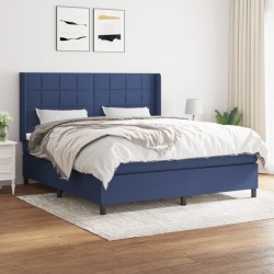 vidaXL Cama box spring con colchón tela azul 180x200 cm