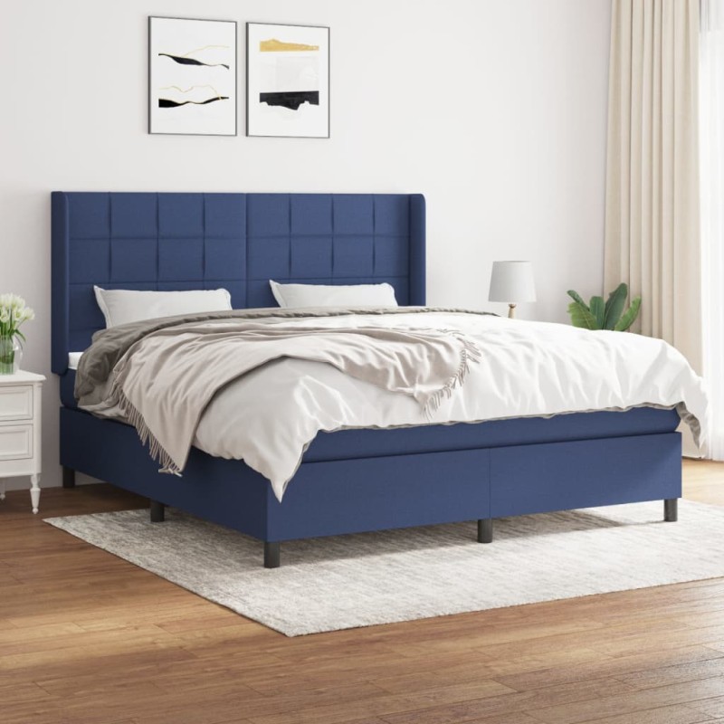 vidaXL Cama box spring con colchón tela azul 180x200 cm vidaXL Cama box spring con colchón tela azul 180x200 cm