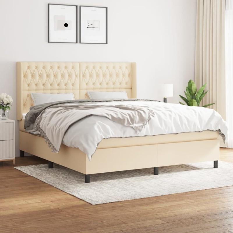 vidaXL Cama box spring con colchón tela color crema 180x200 cm vidaXL Cama box spring con colchón tela color crema 180x200 cm