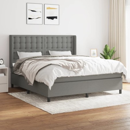 vidaXL Cama box spring con colchón tela gris oscuro 180x200 cm