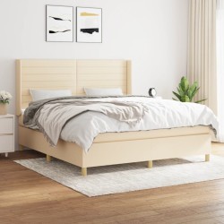vidaXL Cama box spring con colchón tela color crema 180x200 cm