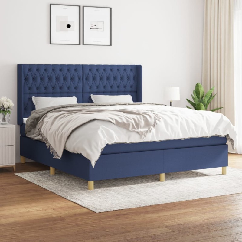 vidaXL Cama box spring con colchón tela azul 180x200 cm vidaXL Cama box spring con colchón tela azul 180x200 cm
