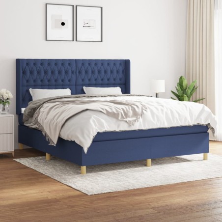 vidaXL Cama box spring con colchón tela azul 180x200 cm