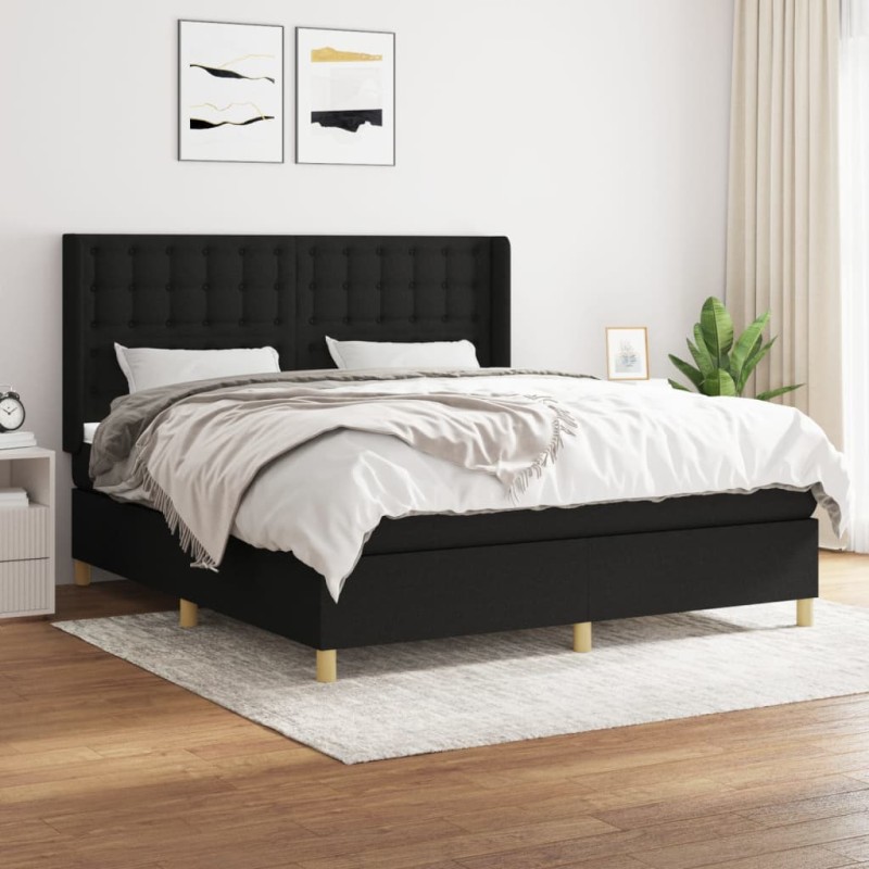 vidaXL Cama box spring con colchón tela negro 180x200 cm vidaXL Cama box spring con colchón tela negro 180x200 cm