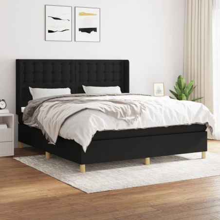 vidaXL Cama box spring con colchón tela negro 180x200 cm