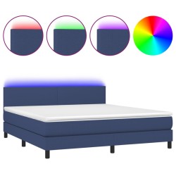 vidaXL Cama box spring con colchón y LED tela azul 180x200 cm