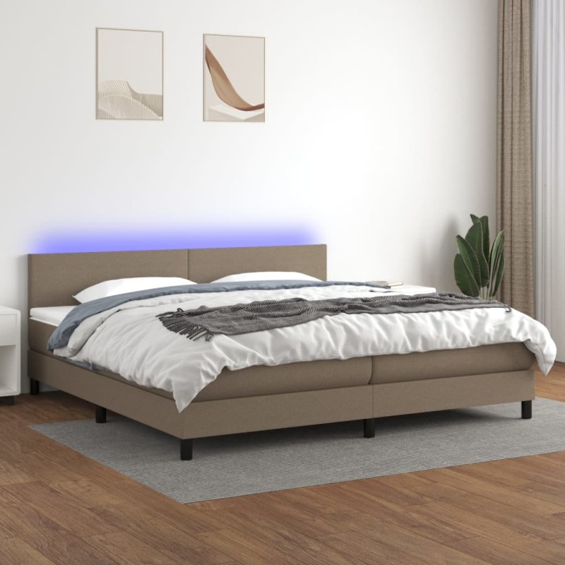 vidaXL Cama box spring con colchón LED tela gris taupe 200x200 cm vidaXL Cama box spring con colchón LED tela gris taupe 200x200 cm
