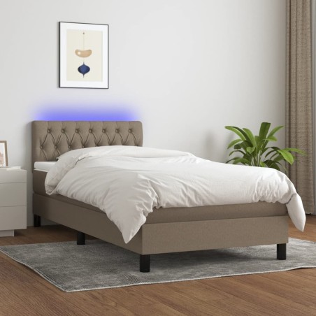 vidaXL Cama box spring colchón y luces LED tela gris taupe 100x200 cm