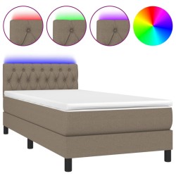 vidaXL Cama box spring colchón y luces LED tela gris taupe 100x200 cm