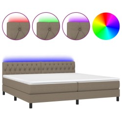 vidaXL Cama box spring colchón y luces LED tela gris taupe 200x200 cm