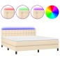 vidaXL Cama box spring colchón y luces LED tela crema 160x200 cm vidaXL Cama box spring colchón y luces LED tela crema 160x200 cm