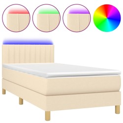 vidaXL Cama box spring con colchón y LED tela crema 90x200 cm