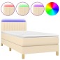 vidaXL Cama box spring con colchón y LED tela crema 90x200 cm