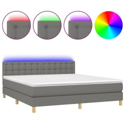 vidaXL Cama box spring con colchón y LED tela gris oscuro 180x200 cm