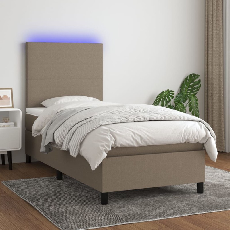 vidaXL Cama box spring colchón y luces LED tela gris taupe 100x200 cm