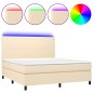 vidaXL Cama box spring colchón y luces LED tela crema 180x200 cm vidaXL Cama box spring colchón y luces LED tela crema 180x200 cm
