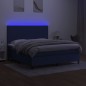 vidaXL Cama box spring colchón y luces LED tela azul 160x200 cm